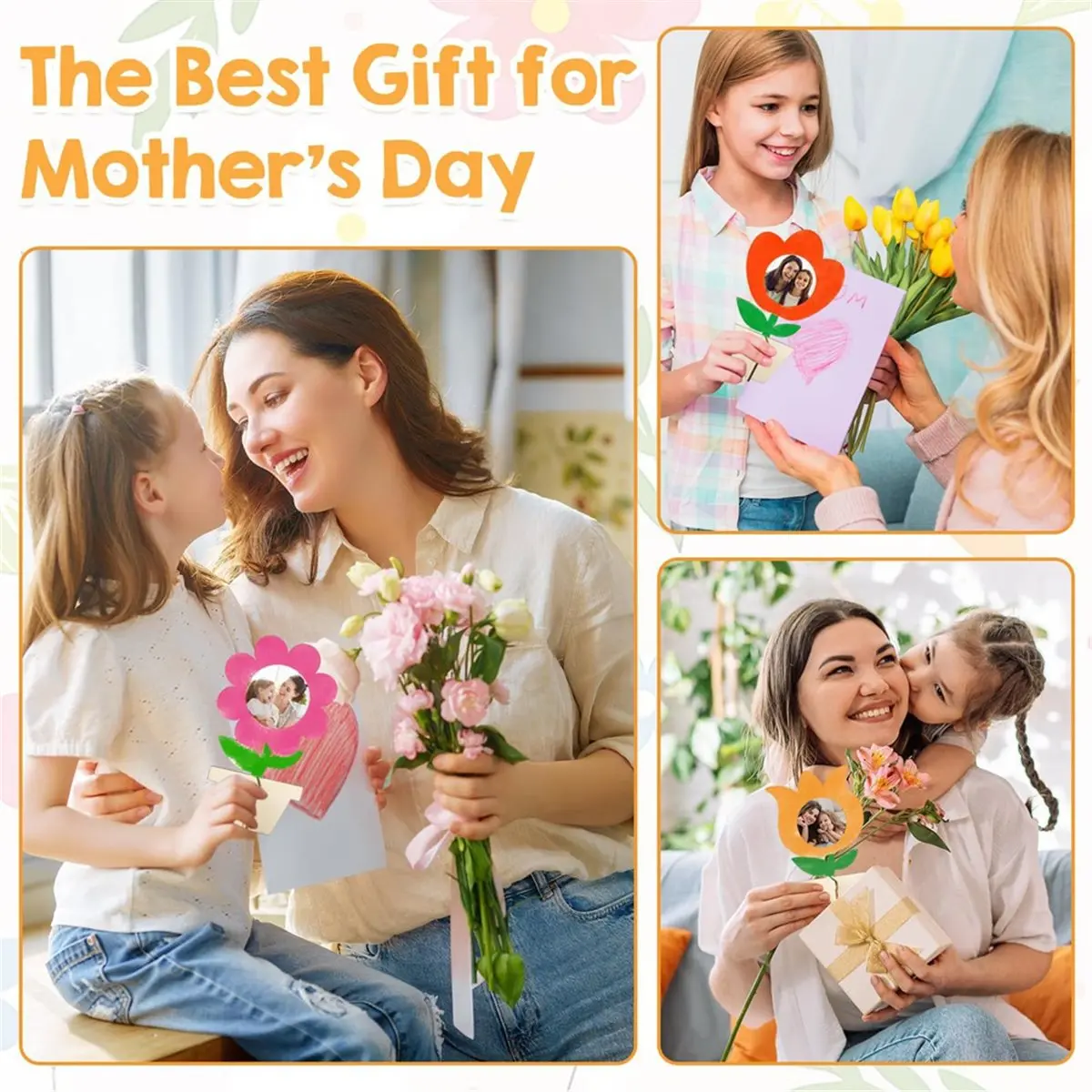 ABCD 8Pcs DIY Flowers Wooden Ornament Wood DIY Painting Crafts Pendant for Spring Happy Easter Party Table Decoration Supply