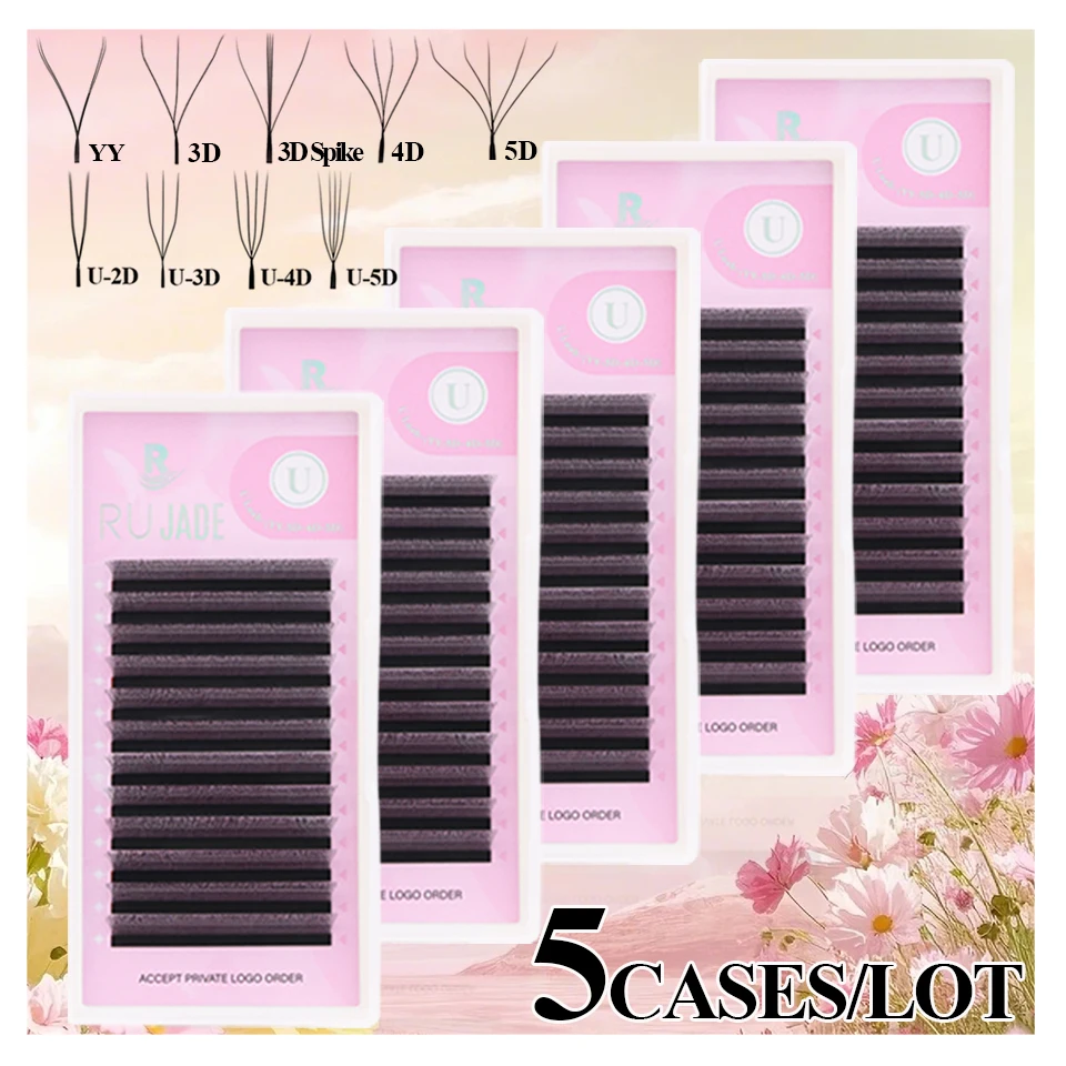 5PCS U-Shaped YY 3D 4D 5D Eyelash Extension New Style U Lashes Extension Premade Volume Fans Lash 2D UU Individual False Eyelash