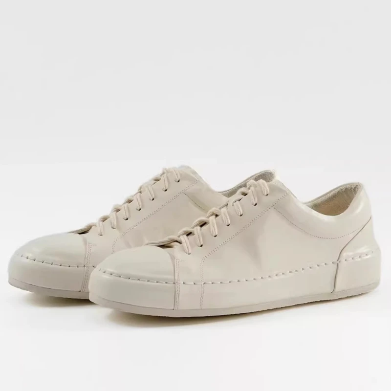 Retro Horse Leather Training Shoes for Men's Hand-sewn White Horse Leather Shoes Outdoor Commuting Versatile Casual Board Shoes