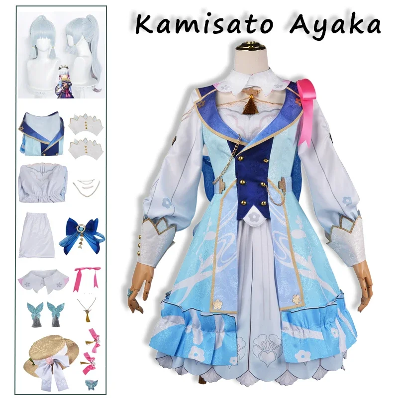 Genshin Impact Kamisato Ayaka Fontaine Springbloom Missive Lolita Dress Cosplay Costume Wig Outfit Ayaka Skin Costume