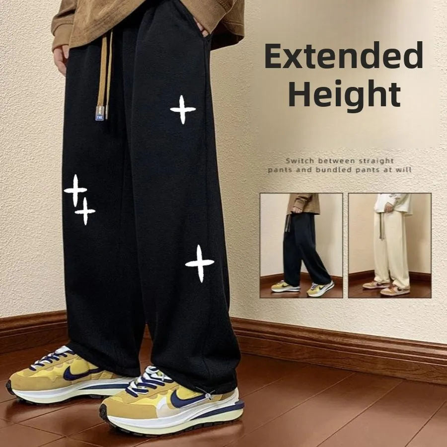 Faionable Casual Pants Men's Large Size Cross Print Slimming Fce Lined Spring Autumn New Sle American Loose Fit Pants