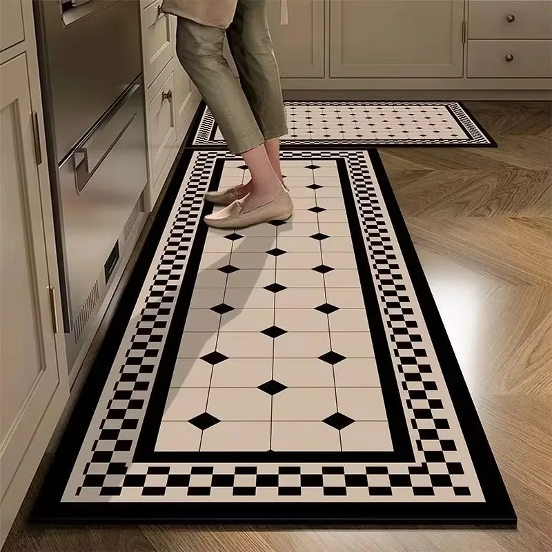 

PVC Kitchen Carpet Waterproof Non-slip Grid Mat Washable Minimalist Home Oil-proof Scrubbable Balcony Rugs 주방 카펫 Alfombras