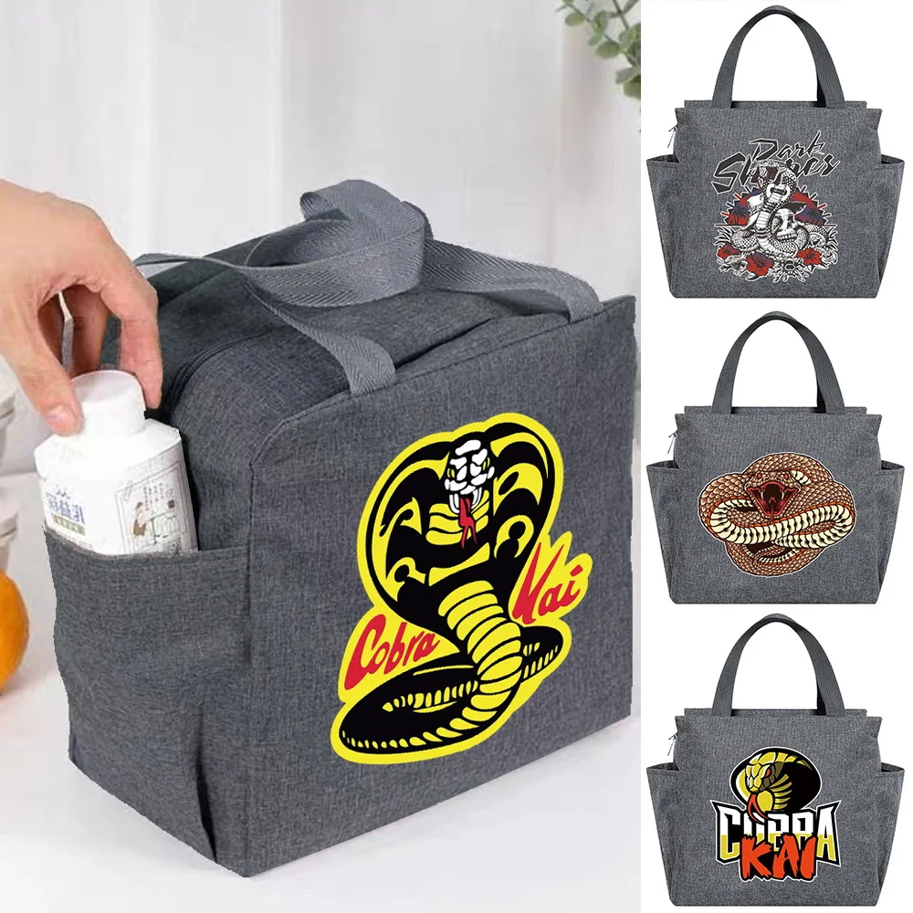 Simple Style Lunch Tote with Side Slip Pockets, Bento Bag for Tableware, Fruits and Small Personal Items