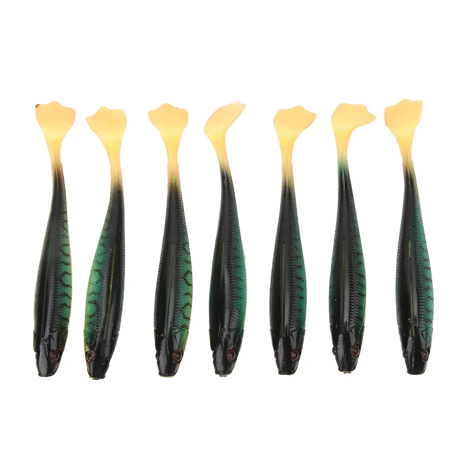 7PCS 10cm 5.5g T Tail Soft Bait with 3D Eyes - Colorful Glitter Lures for saltwater & Freshwater Fishing