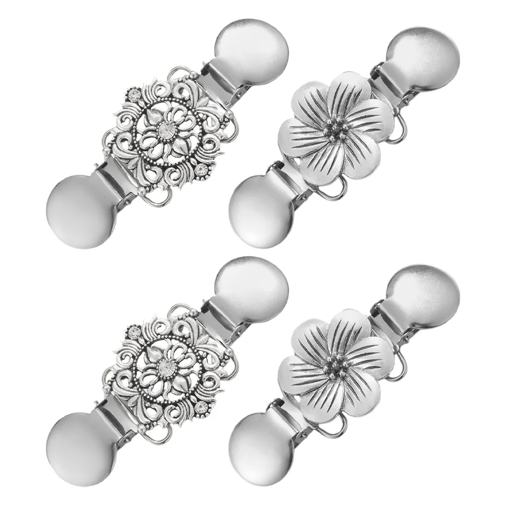 

4Pcs Retro Cardigan Clip Floral Design Vintage Shawl Cinch Brooch Sweater Fasteners for Women Retro Cardigan Clip Fasteners