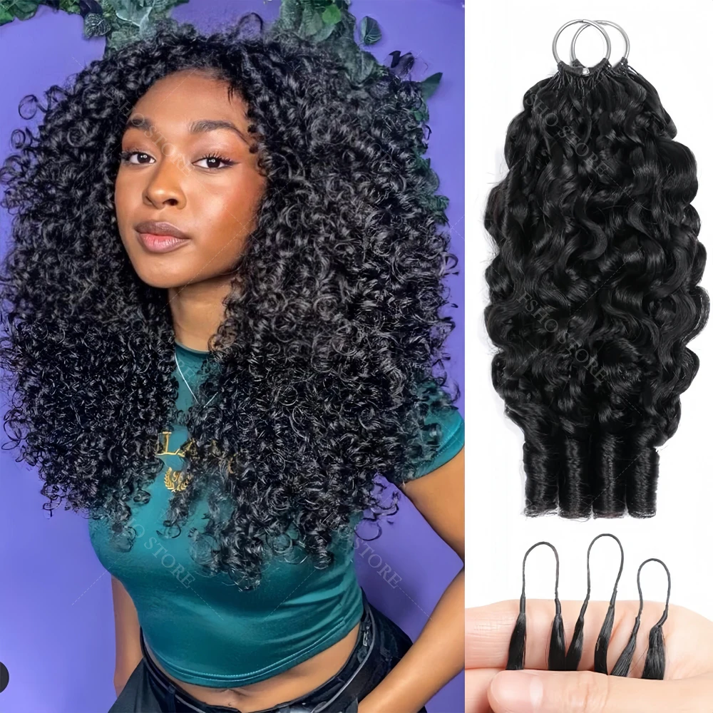 

Натуральные волосы для наращивания 12A: Бирманские кудри, невидимые микро-петли, водная волна с спиральными концами, волосы для крючкового наращивания (Feather Crochet Hair)