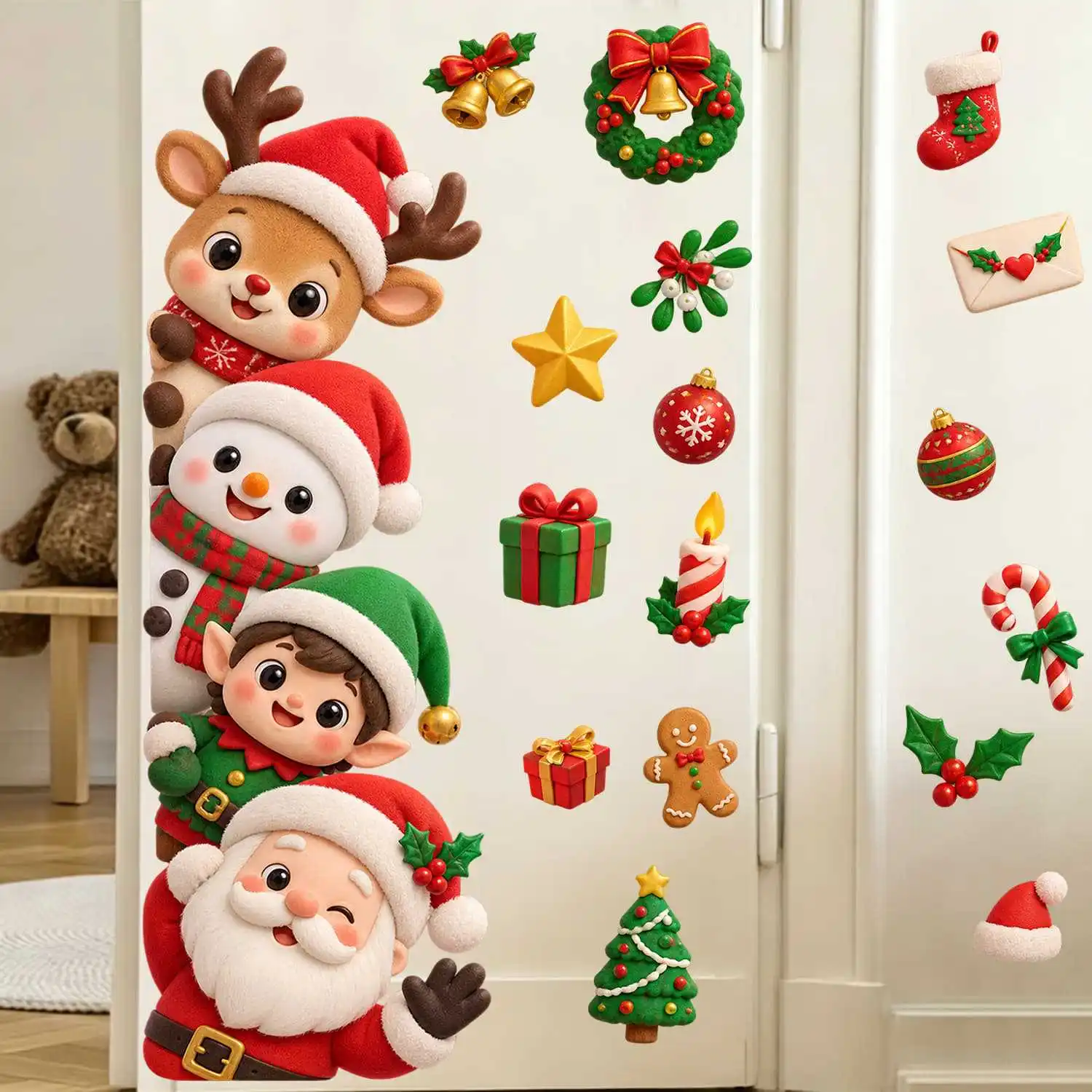 Cartoons Animal Christmas Wall Stickers Removable PVC Holiday Decorations For bedrooms, Living rooms, Party Home Decoration