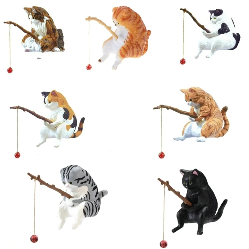 Fishing Cat Ornaments Aquarium Decoration Fish Landscaping Cartoon Cat Statue Mini Resin Figurine Home Decorations