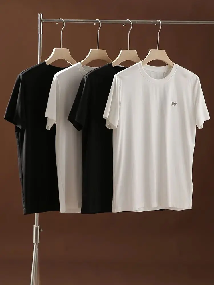 Cooling Feather Protein  Label Short Sleeve round Neck T-Shirt for Men Anti-Wrinkle No-Iron Lightweight Summer Top