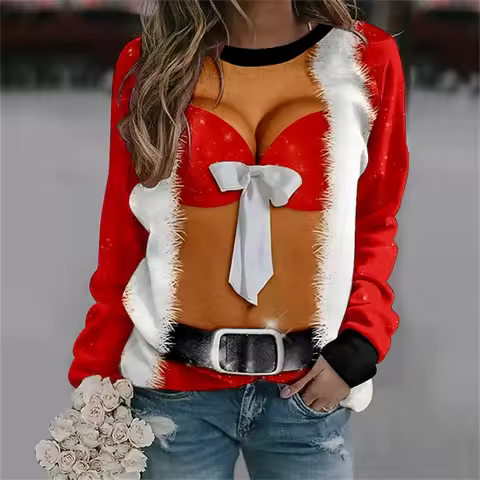 Funny Ugly Christmas Sweatshirt Women Clothes Christmas Couples Crewneck Sweatshirts Fake Muscle Pattern Costume Unisex Pullover