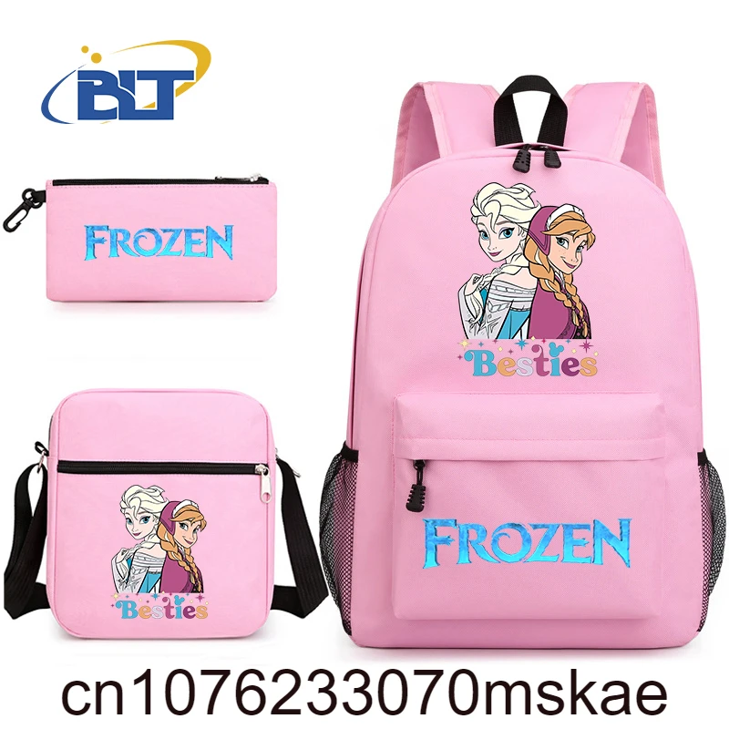 Disney Besties Princess Elsa Princess Anna Printed Kids School Bag Set Student Backpack Shoulder Bag Pencil Bag 3-Piece Set