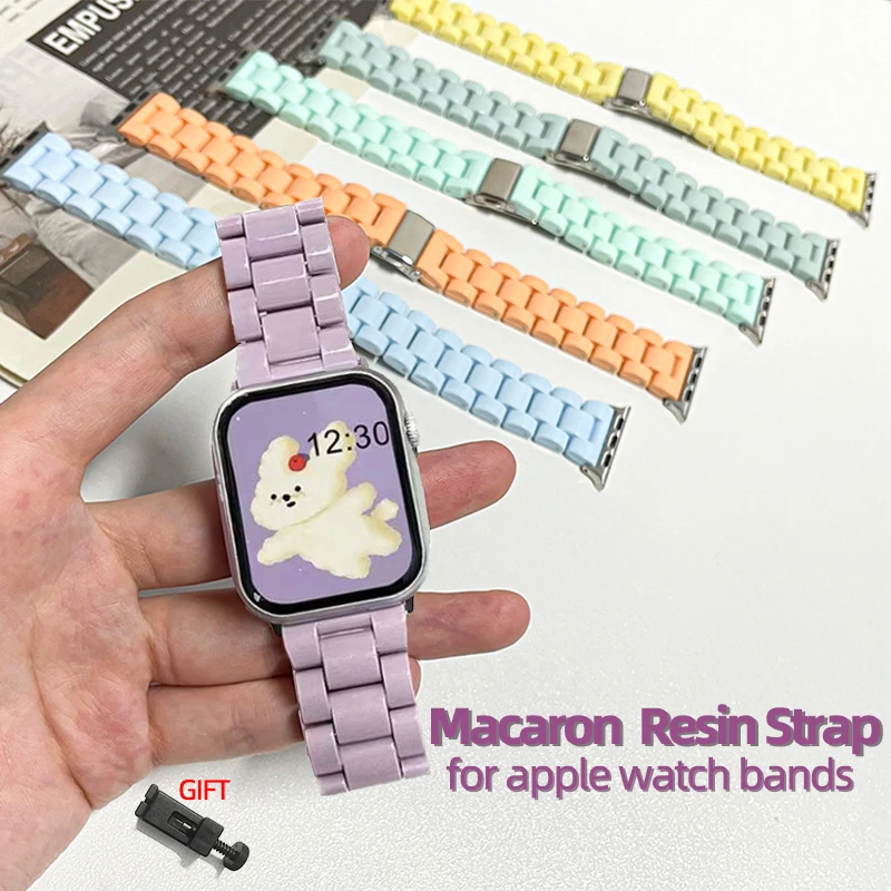 Candy Color Resin Strap for Apple Watch Band 40mm 46 41 45 38 42 44 49mm Macaron Resin Wristband for Iwatch 11 10 9 8 7 6 5 4 SE