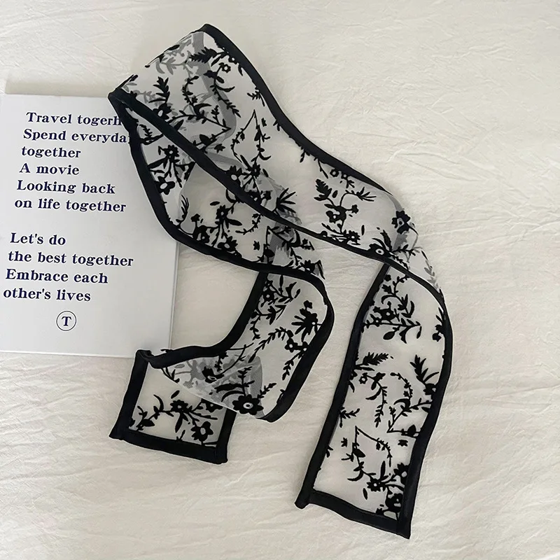 Lystrfac francuska moda koronkowa Retro chusta na głowę kobiety czarnej haftowanej opaska do włosów długa wstążka Hairband Vintage akcesoria do włosów — zdjęcie 6