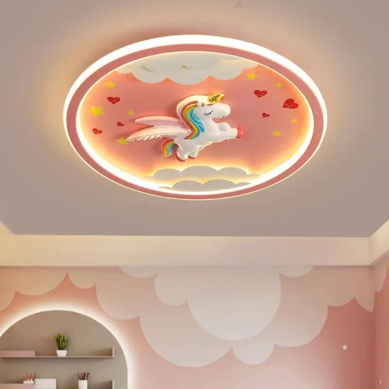 lampada de teto kawaii unicornio para criancas menina quarto estudo criancas bebe desenhos animados bonito rosa nuvem pegasus luzes do candelabro 01