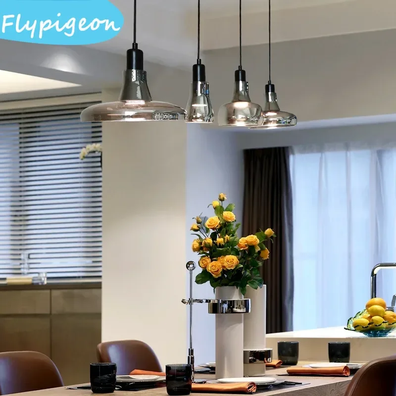 

Smoke Gray Glass LED Chandelier Minimalist Pendant Lamps for Restaurant Counter Homestay Bedroom Bedside Indoor Home Lighting