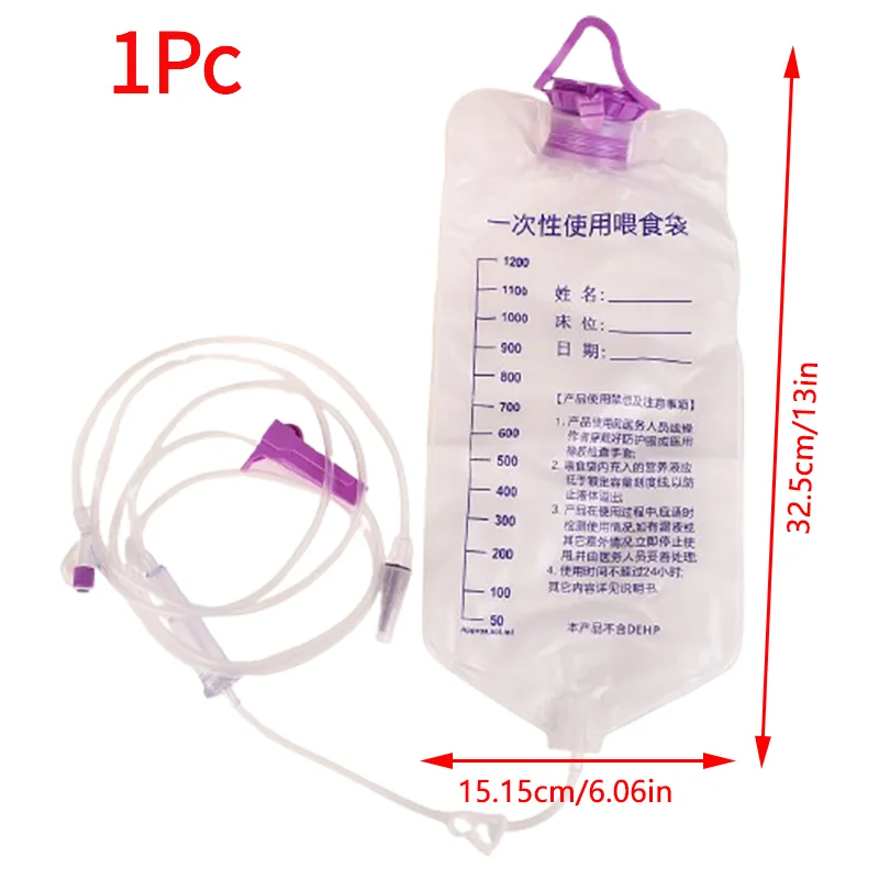 1Pc 1200ml  Plastic Feeding Bag Enteral Nutrition Supply Bag Nasal Feeding Nutrient Gravity Pump Transparent Tube Bag.