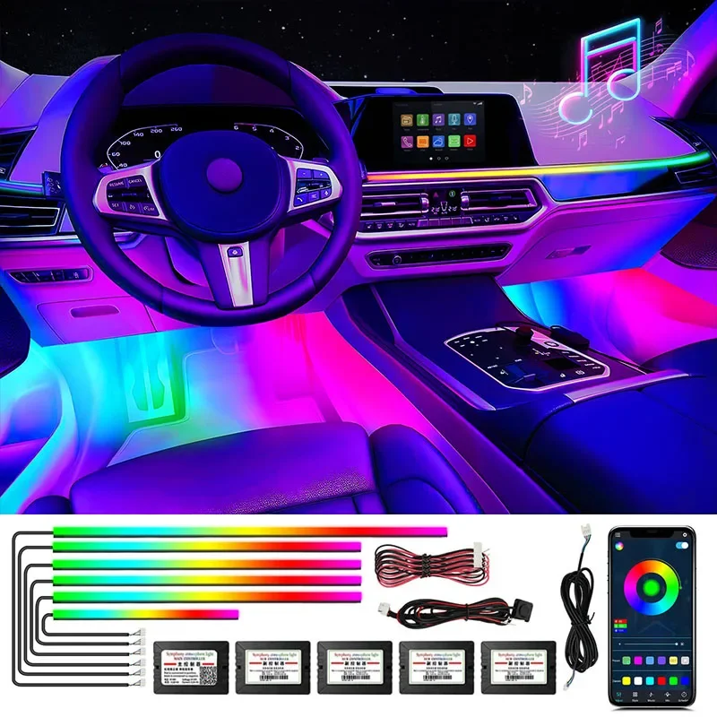 For Benz 22 In 1 Full 64 Colors Streamer Car Ambient Lights LED Interior Hidden Acrylic Strip Symphony Atmosphere Lamp