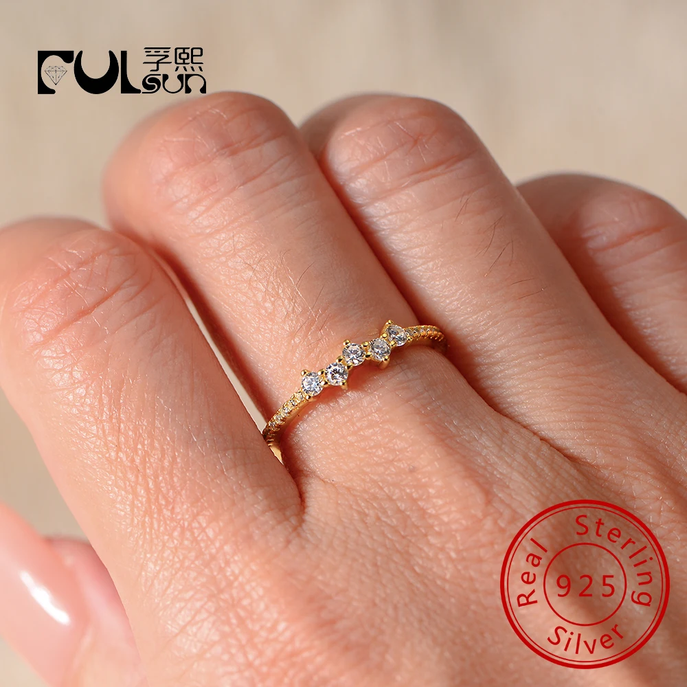 

925 Sterling Silver 14k gold plated Simple Rings Small CZ Ring Women Wedding Ring for women