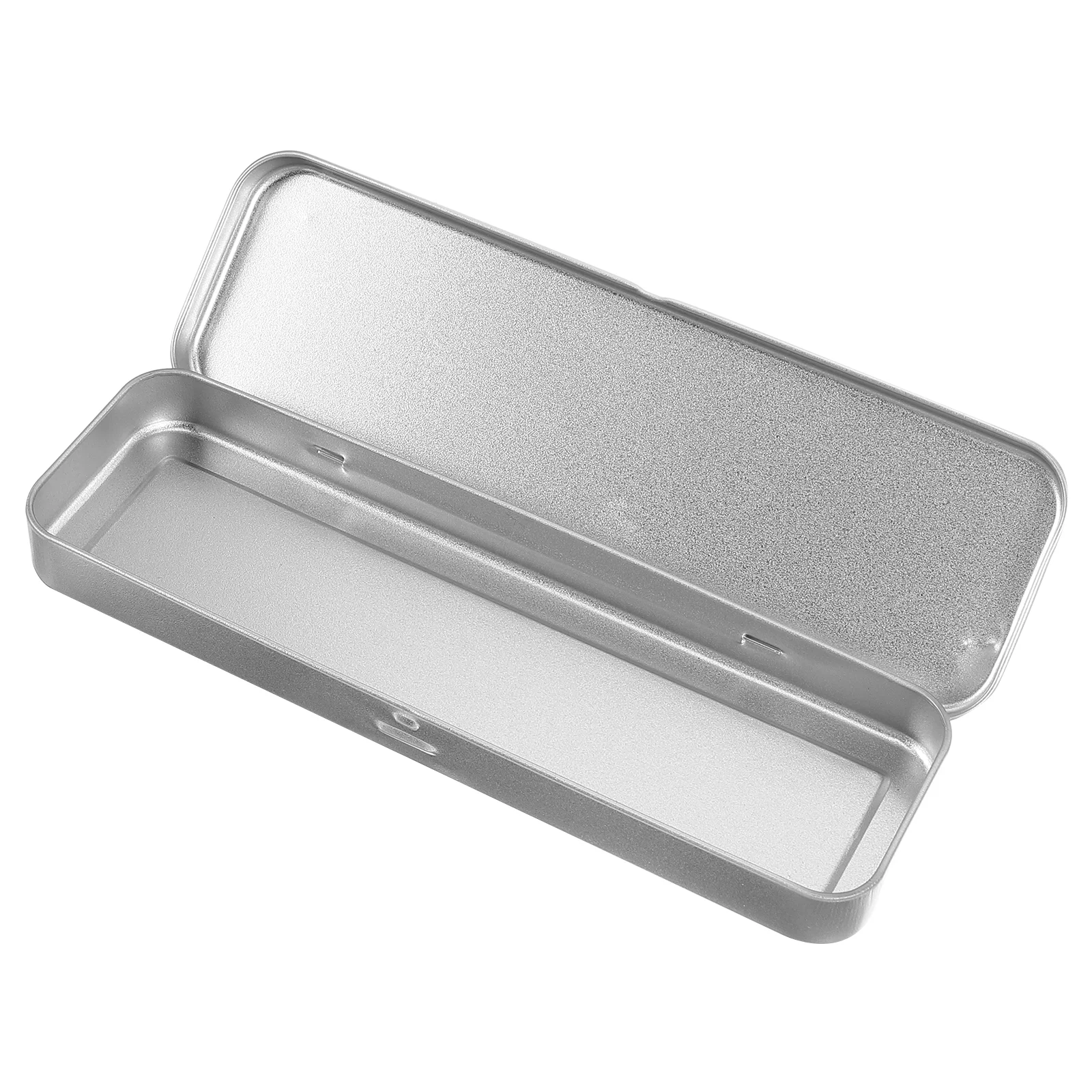 1pc Pencil Case Iron Tinplate Frosted Single-layer Pencil Case Rectangular Metal Pen Box for Students (Silver）