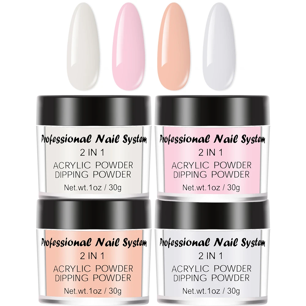 4 ชิ้น/เซ็ต 30g ผงคริสตัลเล็บอุปกรณ์เสริมสีชมพู/สีขาว/Clear/Nude เล็บอะคริลิค/Dipping 3 IN 1 Professional เครื่องมือ * &
