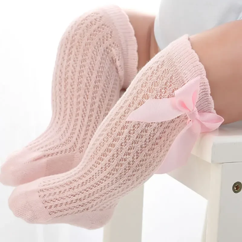 3/1 Pairs Mesh Socks Summer Thin Baby Bow Mesh Anti-Mosquito Knee Length Socks Boneless Loose Prince Cute Socks