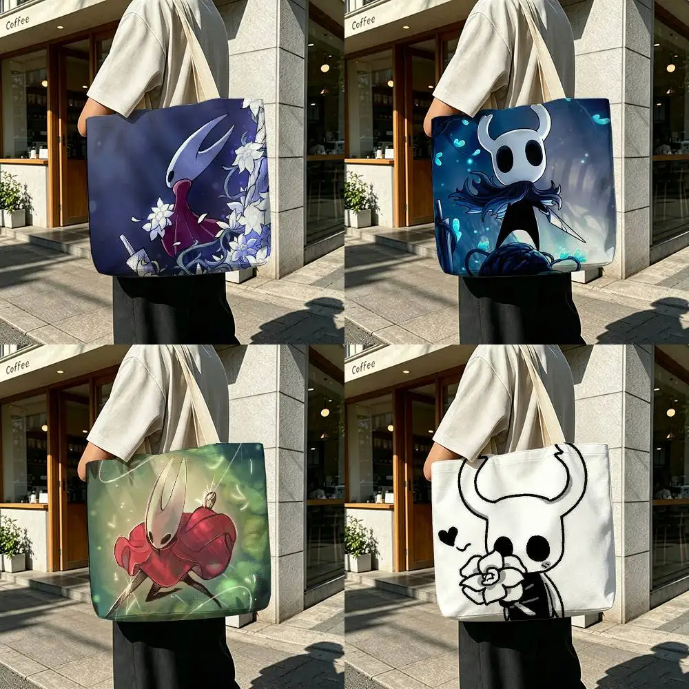 H-Hollow Knight  Reusable Foldable Canvas Tote Bag for Shopping and Daily Use