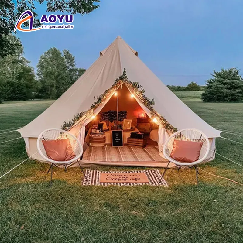 

Family Camping House OEM ODM Canvas Oxford Teepee Mongolian Camping Bell Glamping Tent Wall Yurt Family Tent for Family