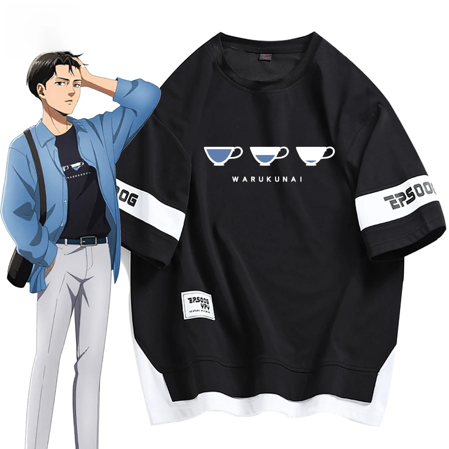 進撃の巨人-半袖-ルーズフィット-フェイクツーピース-ユースファッションセット-カジュアルで快適な服-十代の少年向け