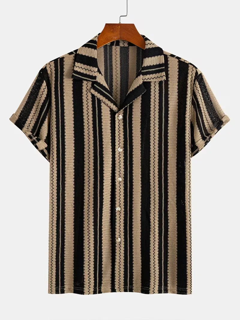 

Men's Vintage Striped Hawaiian Shirt Casual Short Sleeve Button Down aloha Shirt Breathable Summer Beach shirts Vacation Top