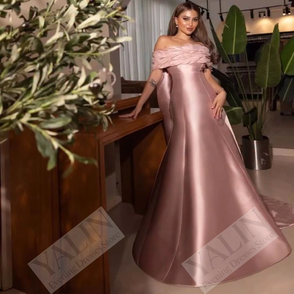 

Women's Mermaid Evening Dresses Floor-length Off The Shoulder Sleeveless Prom Dresses Fashion Flowers Draped Customized Gowns