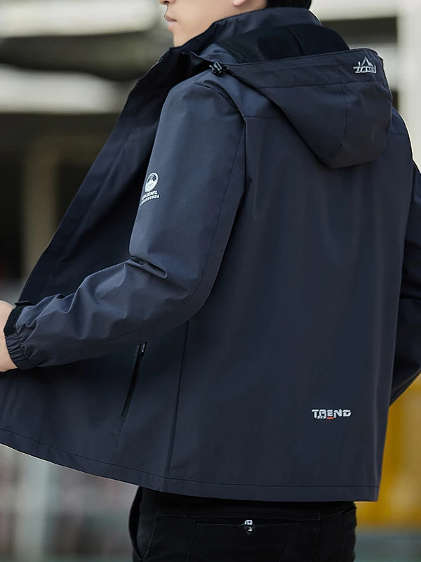 

Мужская ветрозащитная куртка для активного отдыха 2025 года, новая модель, со съемным капюшоном, повседневная универсальная куртка с капюшоном, молодежная, из полиэфирного волокна, приталенный крой