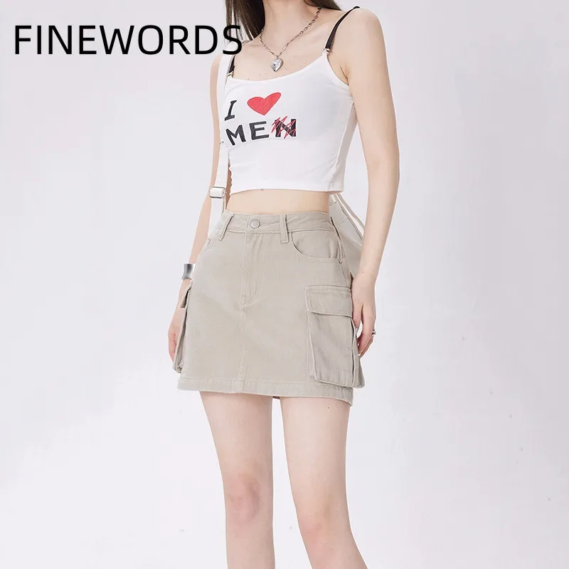 

FINEWORDS Summer Beach High Waist Vintage Skirt Women Highstreet Style Sexy Skirt Korean Solid Mini Sexy Casual Skirts