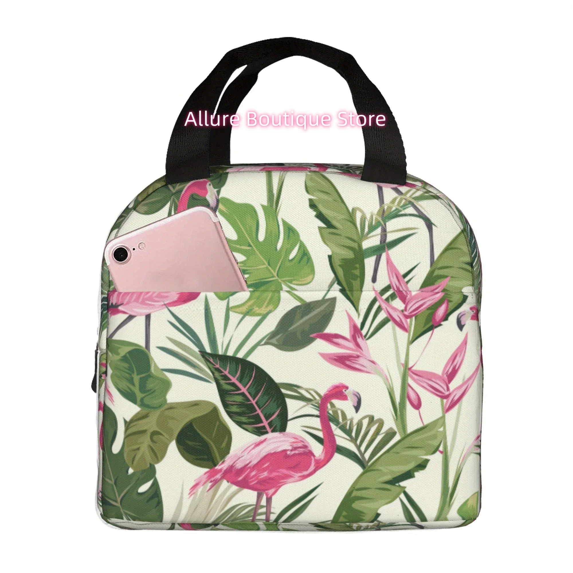 Non-Food Contact Tropical Flamingo Insulated Lunch Bag - Reusable, Square Polyester Cooler for Camping, Beach, And Office Essent