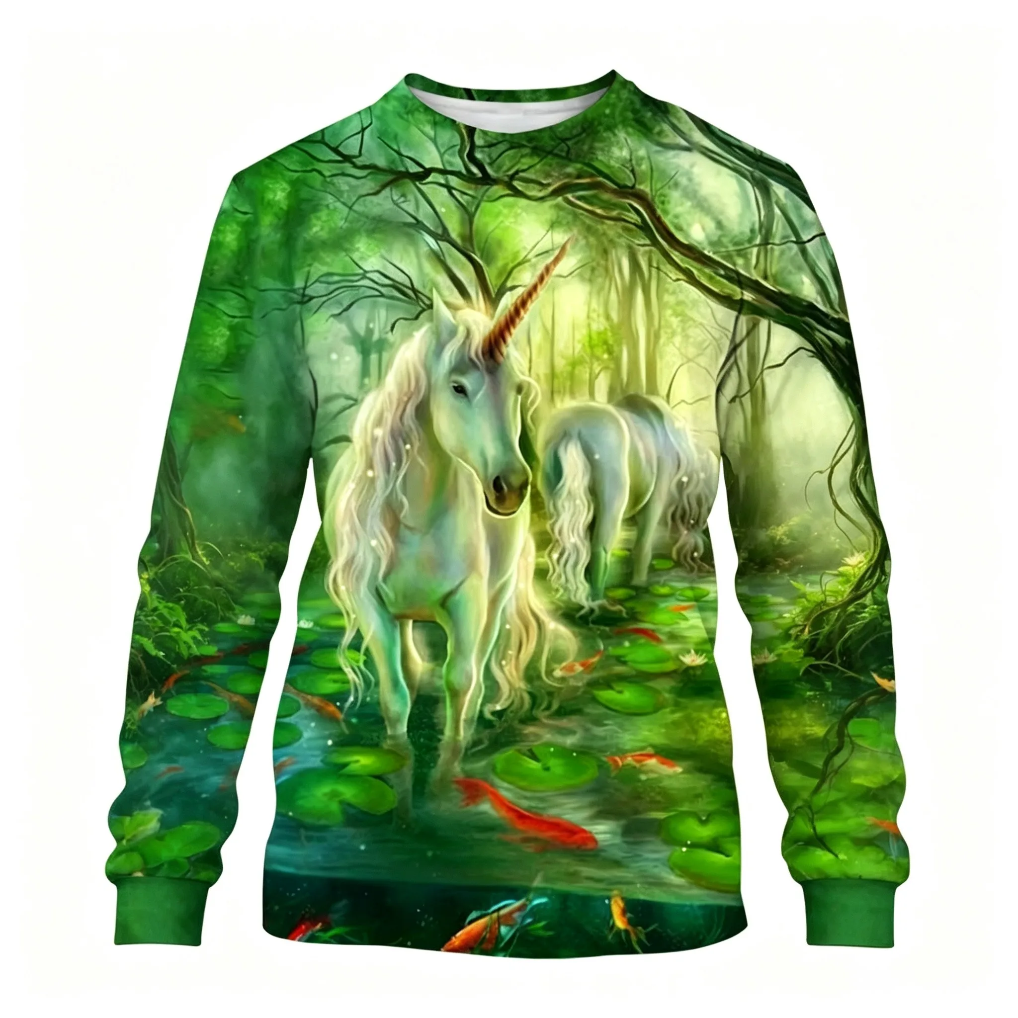 Men All Over Print Crewneck Sweatshirt Fantasy Unicorn Graphic Casual Street Pullover Tops