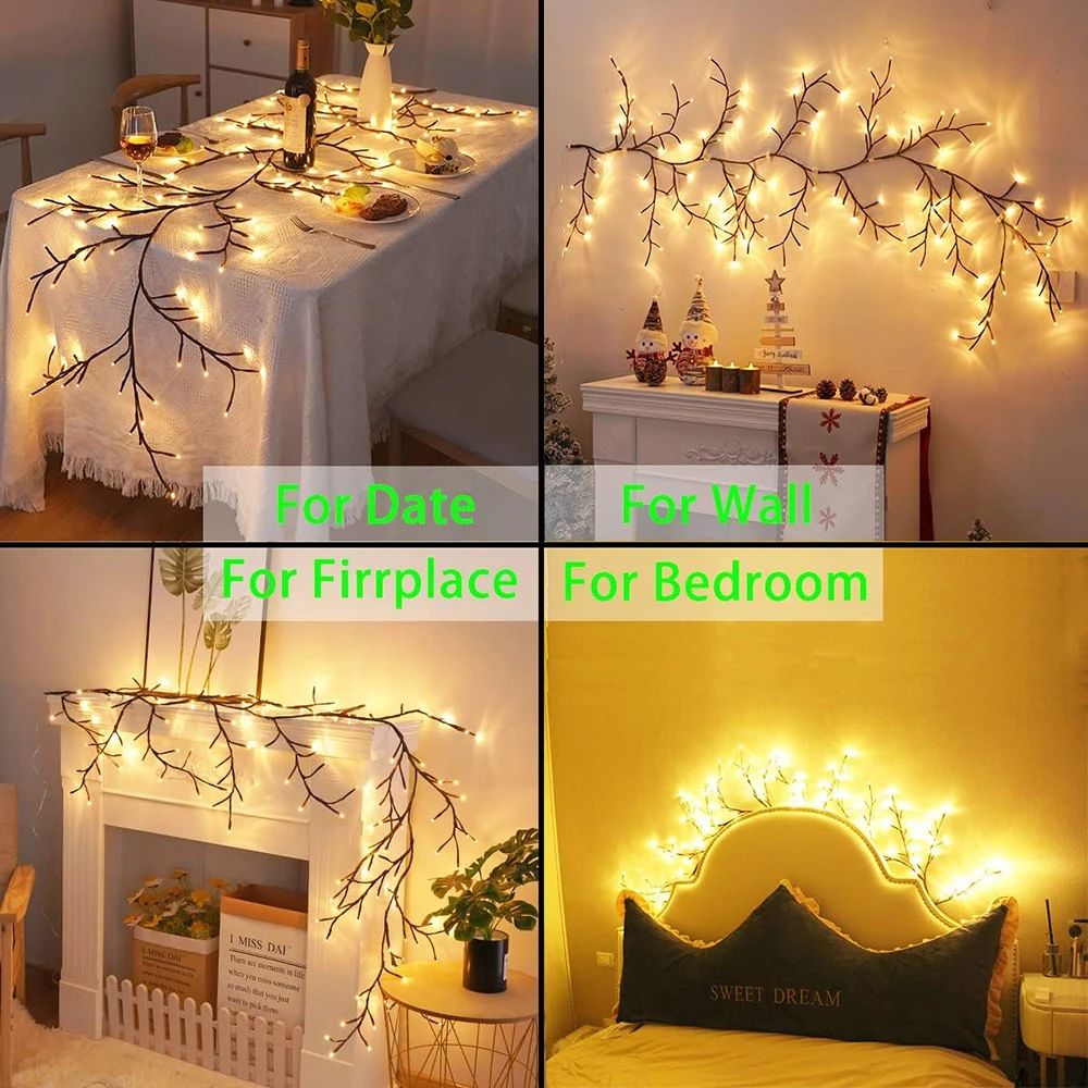 1PCS 96Leds Outdoor USB Tree and Vine Light 8 Mode Indoor Christmas Fireplace Atmosphere Light Room Wall Decoration Nightlights