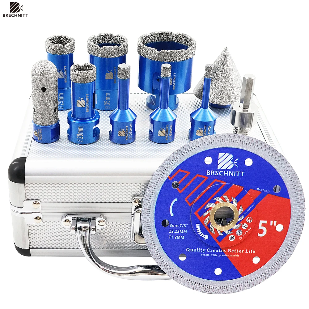 BRSCHNITT Kit de brocas de perfuração de diamante Cortador de azulejos para perfuração de cerâmica, mármore, granito, serra de broca, disco de corte