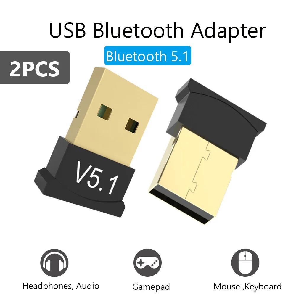 Adaptor penerima Bluetooth 5.1 USB, 2 buah Dongle penerima Audio nirkabel USB untuk komputer PC Laptop