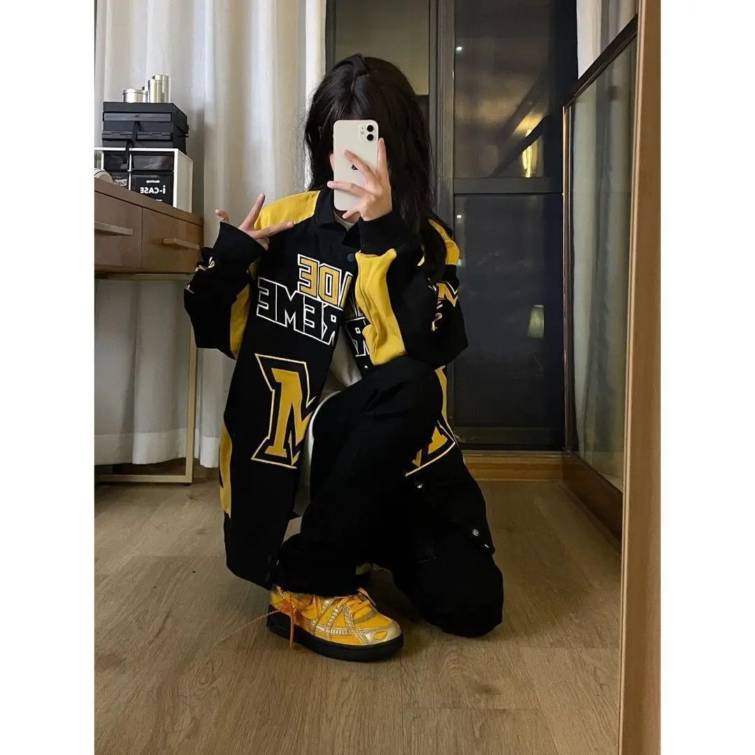 American Street Racing Jacket Men Women Cool Niche Embroidery Motorcycle Baseball Uniform Unisex Punk Letter Streetwear Coat