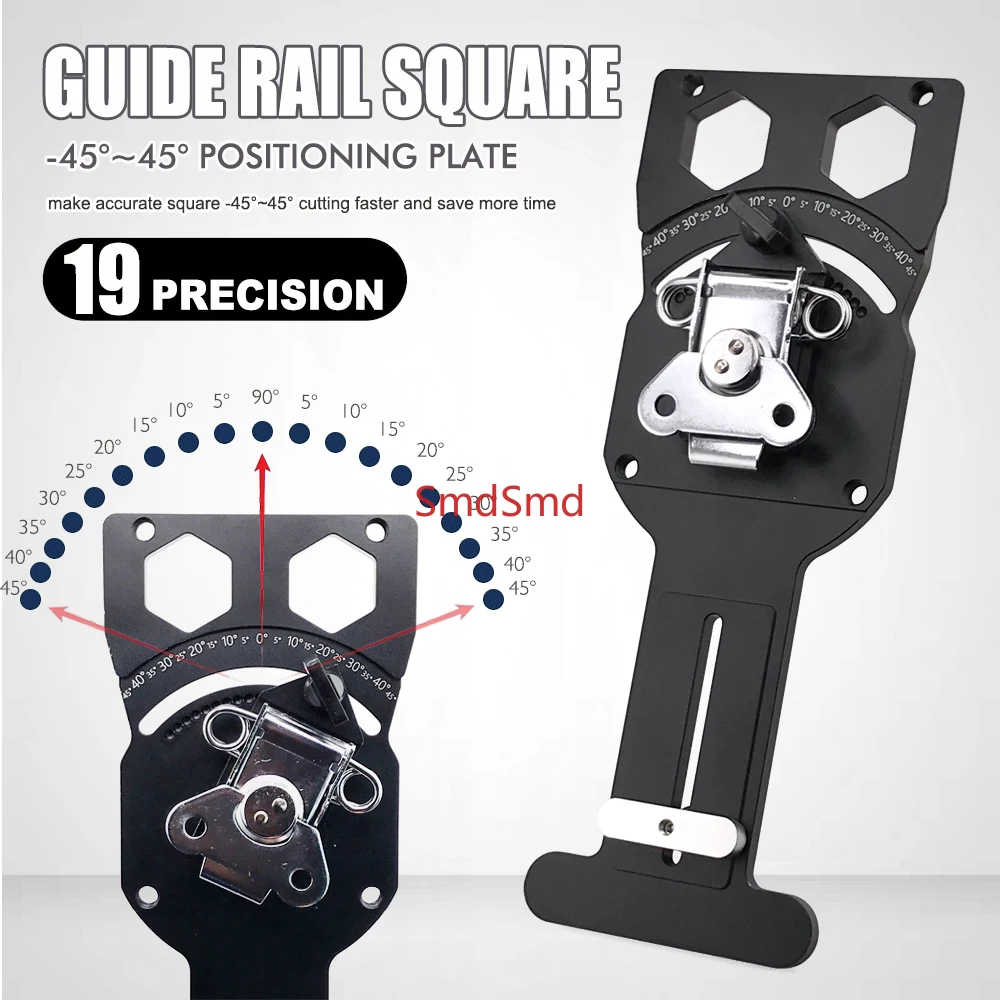 Adjustable Angle Track Saw Square with -45° to 45° Quick Positive Angle Stop,Protractor,90 Degree Right Angle Rail Square Guide