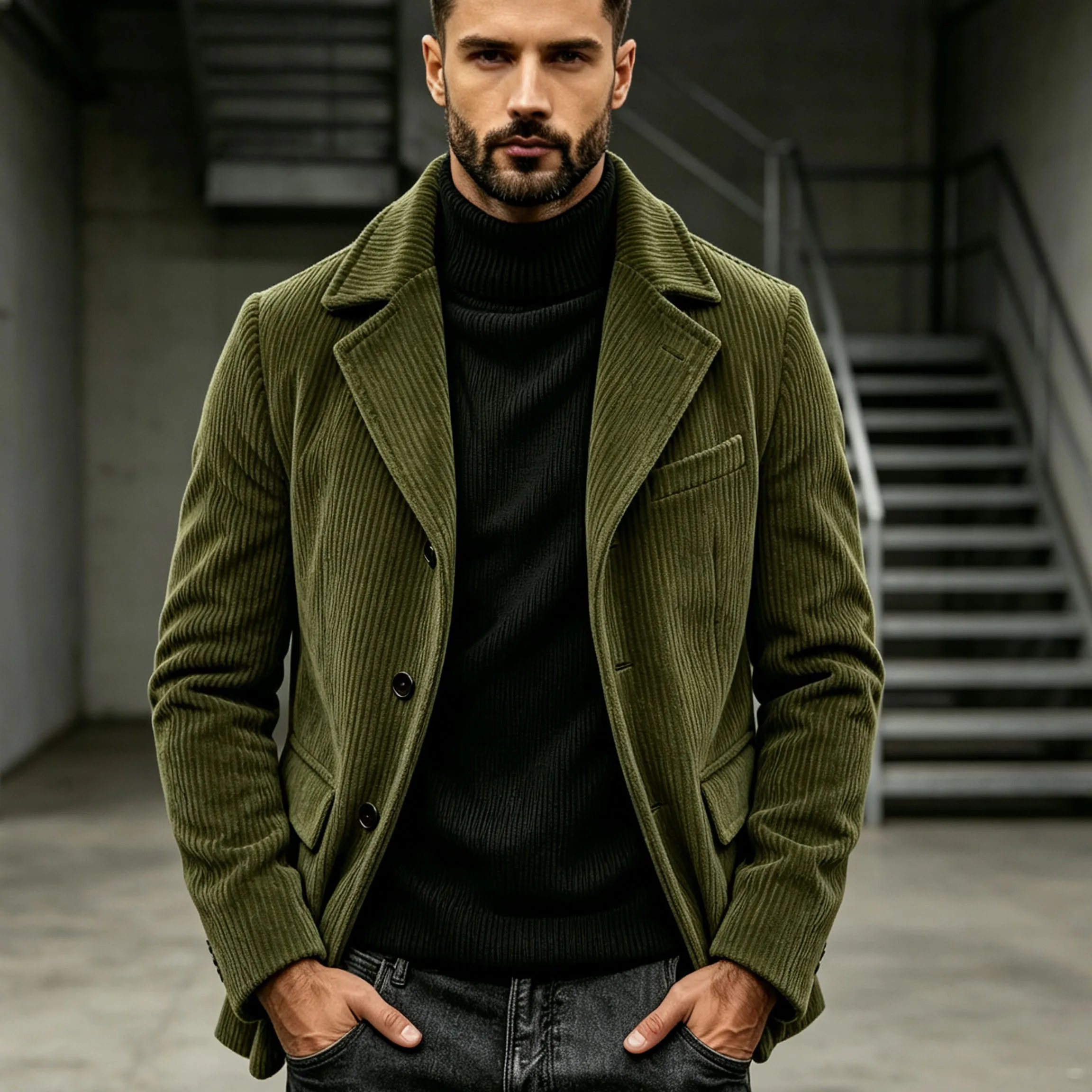 Men's Corduroy Suit Jacket Vintage Notched Lapel Single Breasted Loose Fit Casual Blazer High Quality Fashion Sport Coat Busines 6