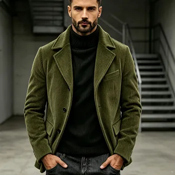 Men's Corduroy Suit Jacket Vintage Notched Lapel Single Breasted Loose Fit Casual Blazer High Quality Fashion Sport Coat Busines 6