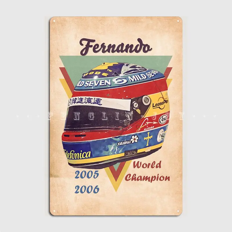 Fernando Alonso Helmet Metal Plaque Poster Club Home Bar Cave Decoration Wall Plaque Tin Sign Poster