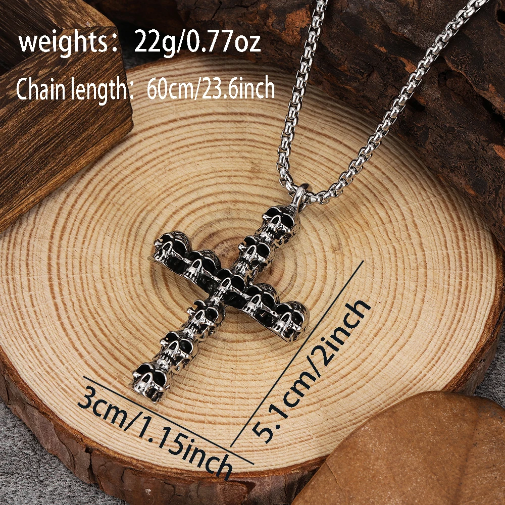 Dark Skeleton Cross Necklace – Vintage-inspired, distressed punk-style pendant necklace – Perfect for everyday wear