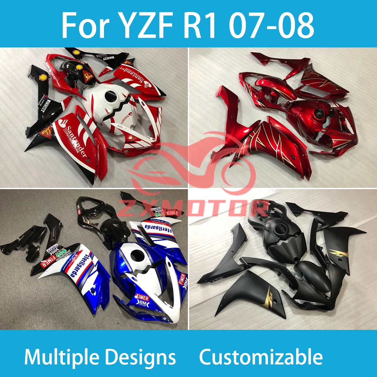 

Комплект обтекателя мотоцикла для Yamaha YZF-R1 2007 2008, прочный, хорошее качество, комплект обтекателя кузова из АБС-пластика R1 07 08