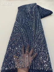 Ricamo di lusso di fascia alta pesante sposo passerella tessuto di pizzo africano nigeriano con tessuto di paillettes per la festa dell'abito da sposa