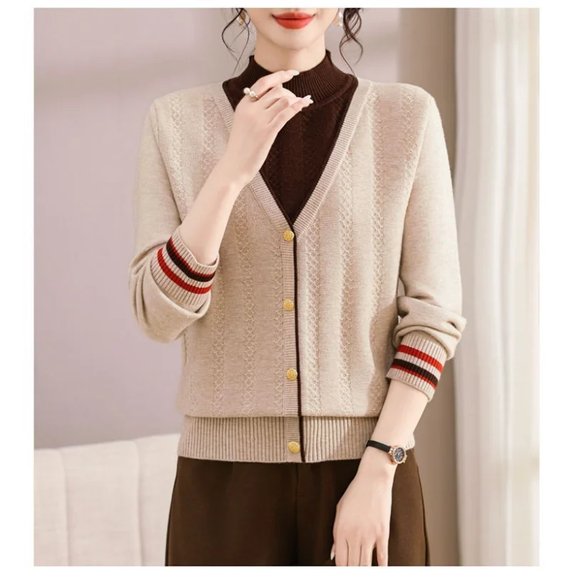 

Поддельный свитер из двух частей с получерепаховым воротником, свободный вязаный топ