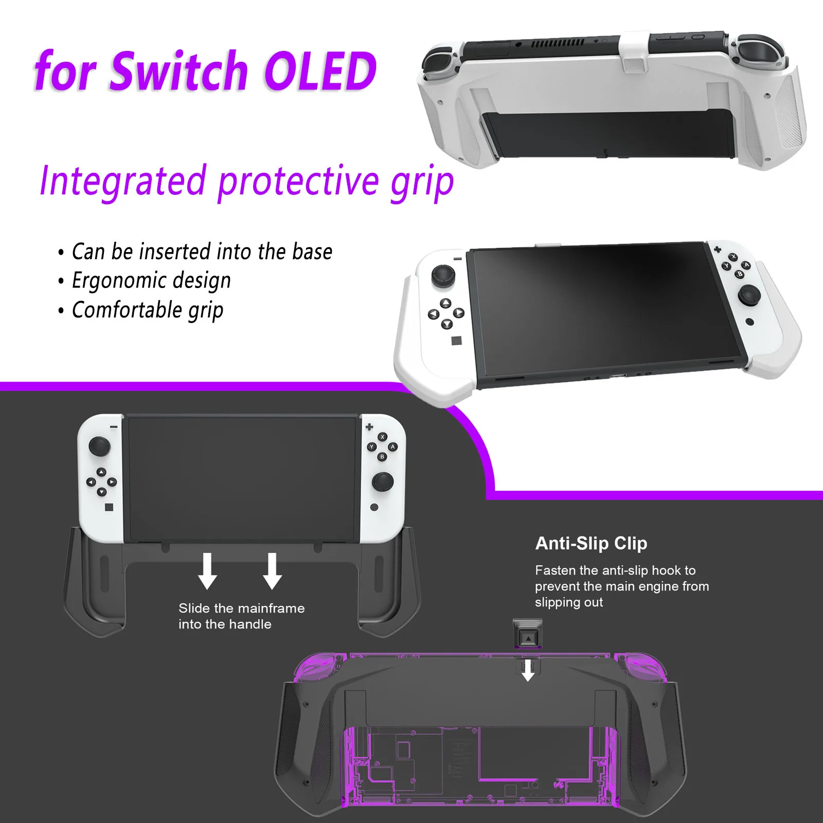 Integrated Protection Handle grip for Switch OLED Pluggable Base Protective Case Ergonomic Design Comfortable Handle Accessories