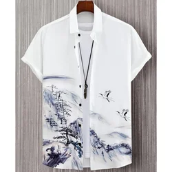 Fashion Shirt For Men 3d Ink Painting Prints Men'S Clothing Daily Casual Short Sleeve Beach Party Sweatshirt Street Hawaii Shirt