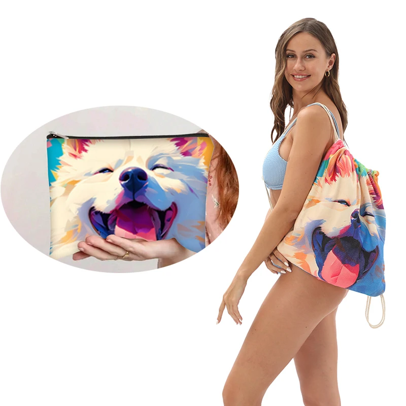 Women Powder Puff Storage Bag Large Capacity Bath Towel Travel Toiletry Bag Cartoon Printed Zipper Bags Makeup Tool Accessories