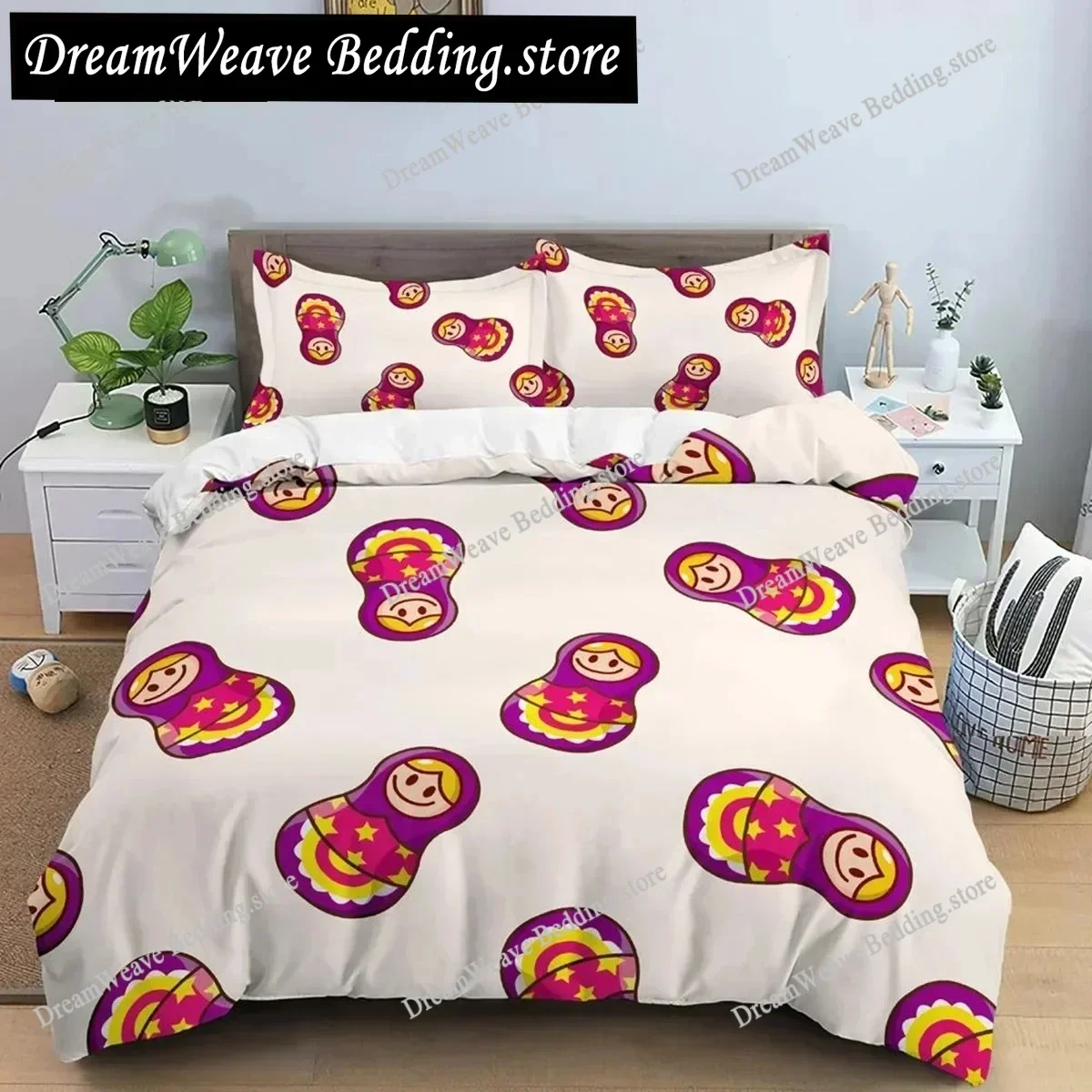 Cute Russian Dolls Duvet Cover Set Microfiber Comforter Cover Exotic Style Bedding Set for Kids Teen Double Queen King Size963